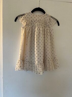 Crewcuts J Crew Girls Polka Dot Tulle Dress Size 4 Ivory and Black